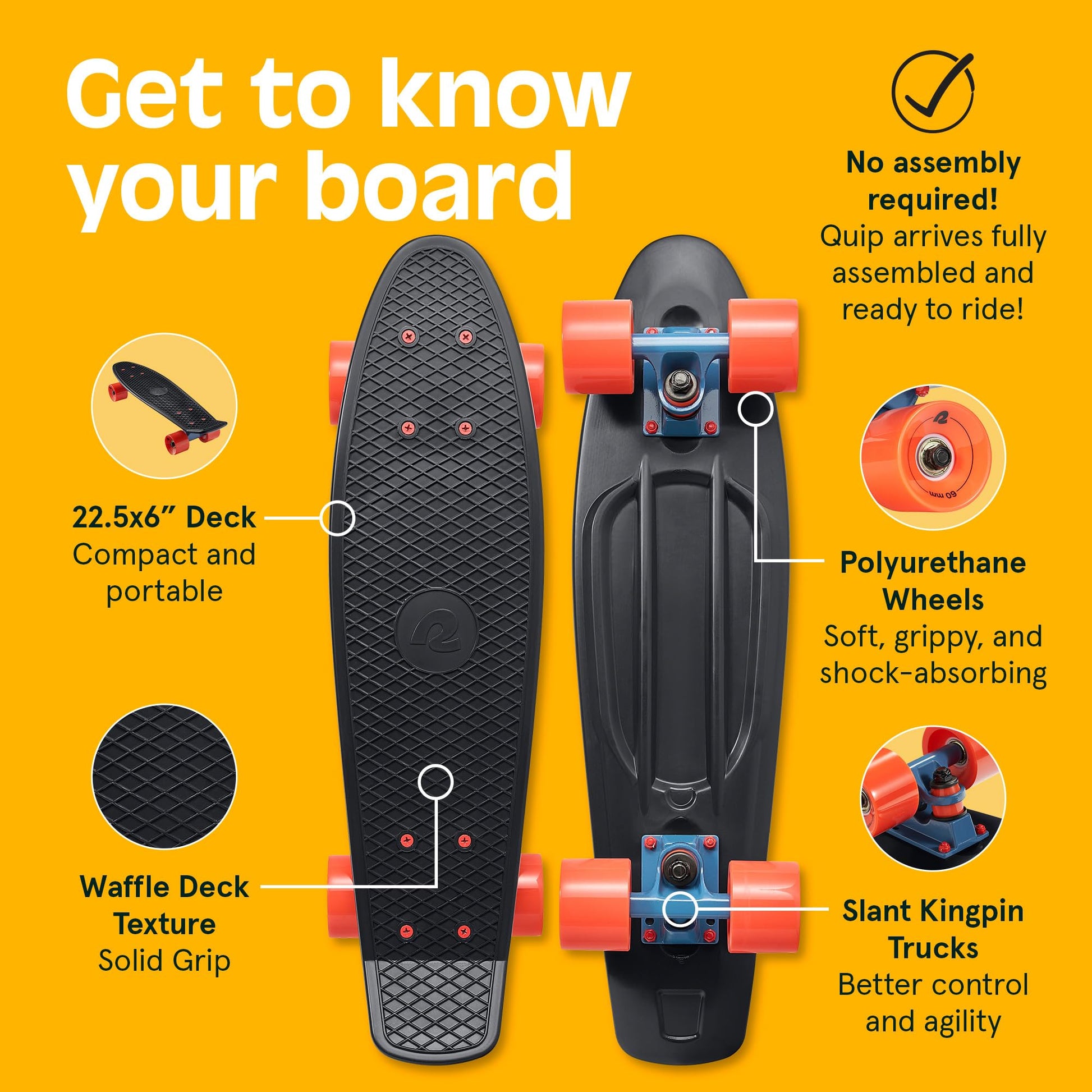 Monopatín Retrospec Retro Clásico 22.5 Pulgadas con Rodamientos ABEC 7 y Ruedas de Poliuretano