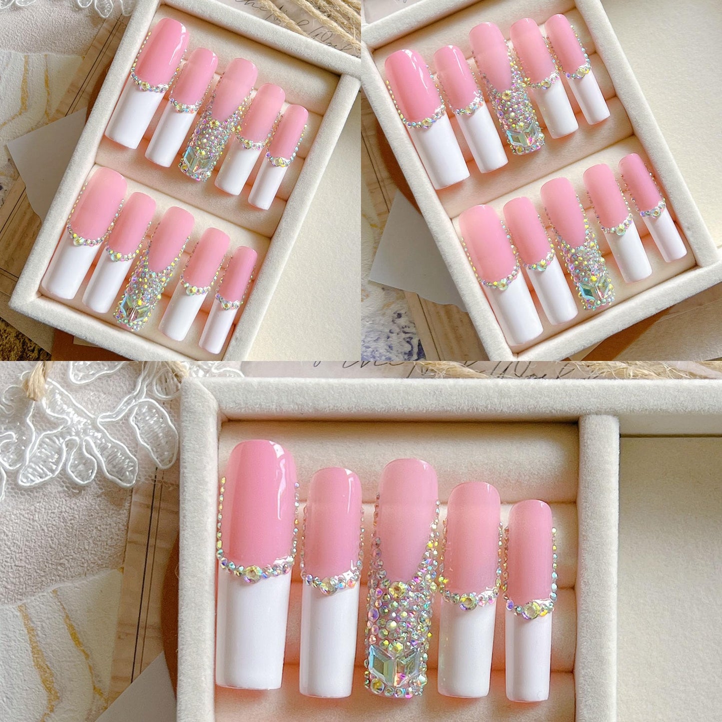 NAIL ANGEL 10 Unids/Set Glamorous Hecho A Mano Prensa En Las Uñas Brillo Rhinestone Largo Ataúd Uñas de Fiesta Uñas Xxl Largo Artificio Consejos Zj-01 (S)