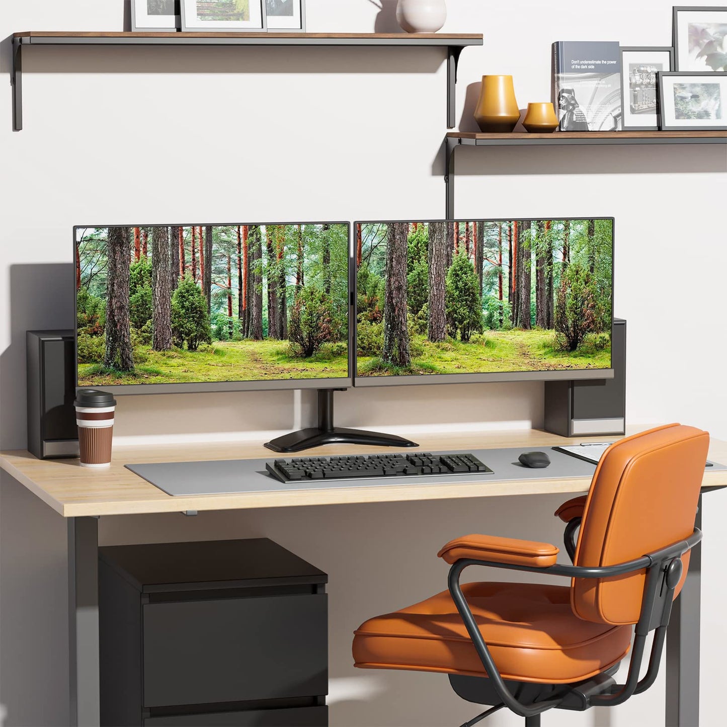 Soporte Doble Monitores WALI Negro con Ajuste de Altura para Escritorio