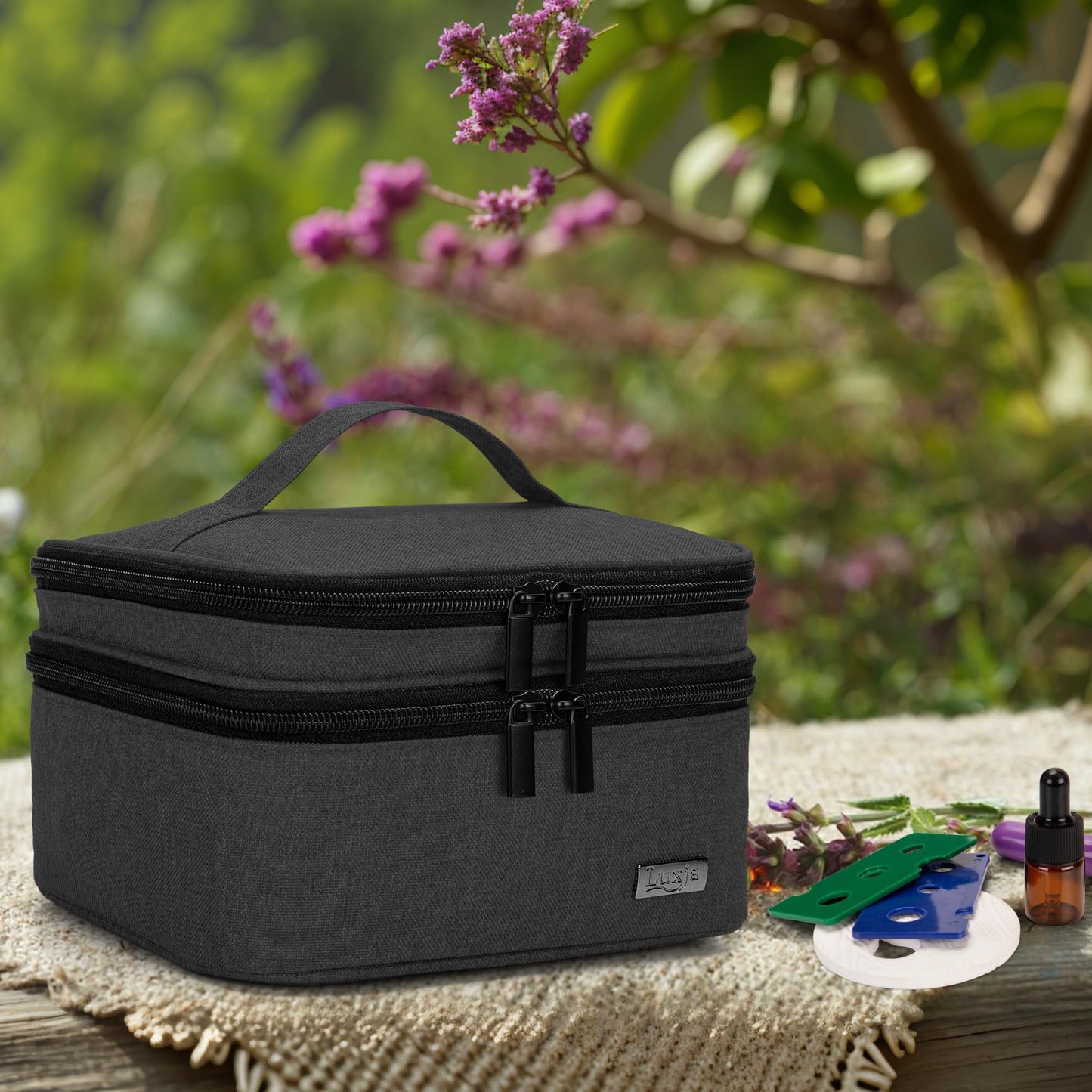 Luxja Essential Oil Carrying Case - Holds 30 Bottles (5ml-30ml), Double-Layer Organizer for Essential Oil and Accessories, Black