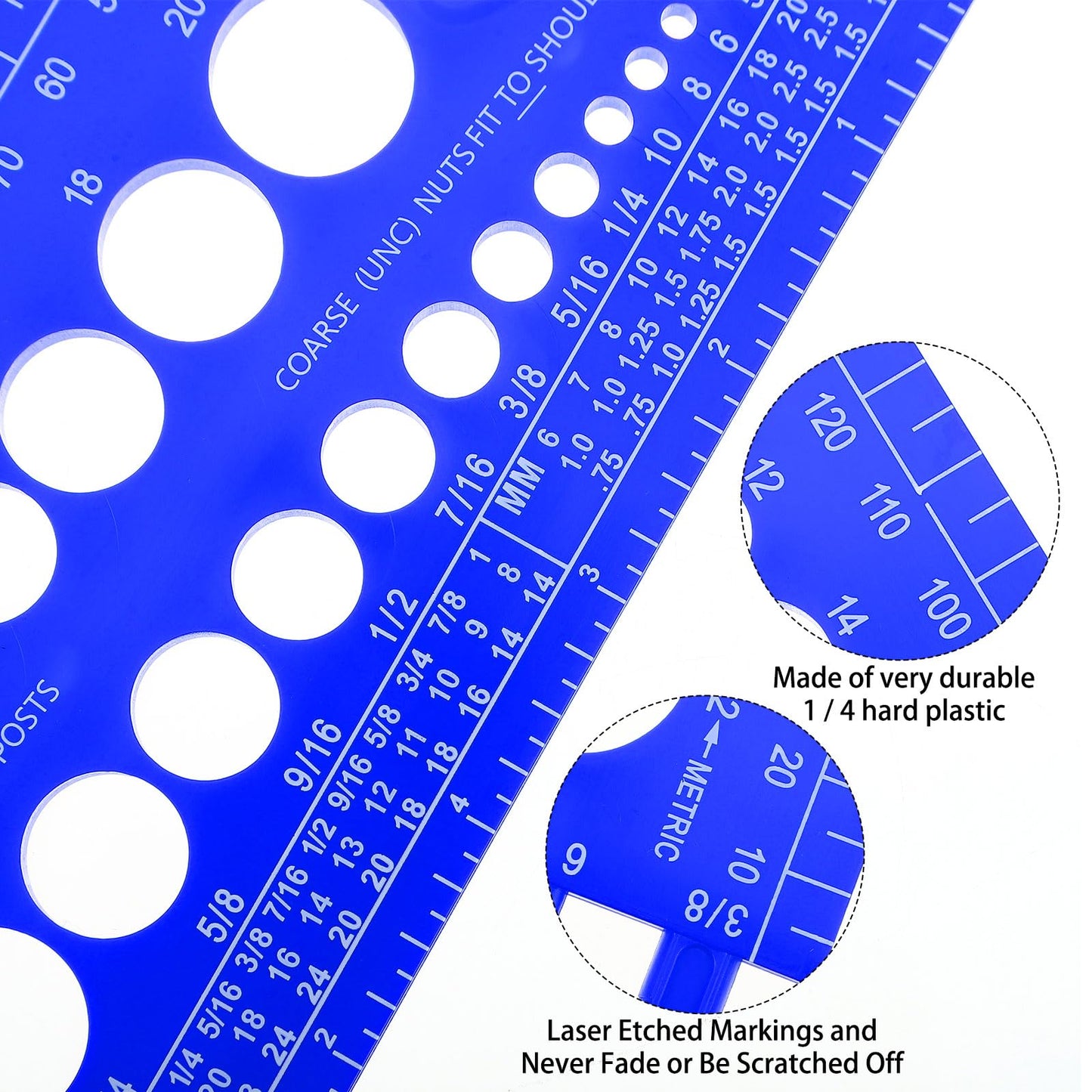 Hoteam 2 Verificadores de Calibres de Rosca de Perno de Tuerca Calibre de Plástico de Tamaño de Perno y Rosca Medidor de Medida de Rosca de Tuerca de Perno con Regla de Pulgadas y Centímetros (Azul)