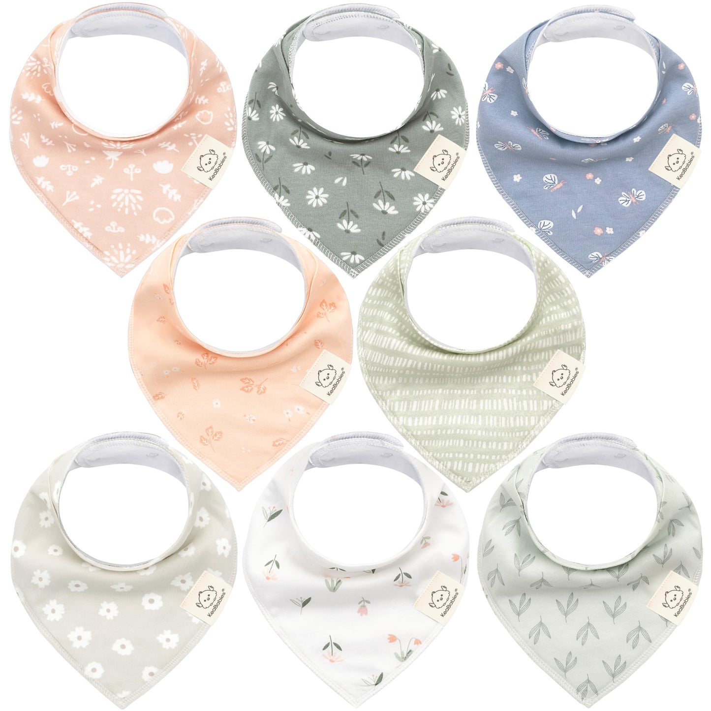 Paquete de 8 baberos de bandana orgánicos para bebés niñas - Baberos triangulares súper absorbentes para babeo y dentición, 100% algodón extra suave para recién nacidos, bebés de 0 a 36 meses (Fleur)