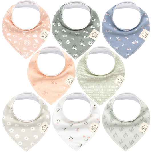 Baberos de Bandana Fleur para Bebés Niñas - Paquete de 8 Baberos Triangulares Orgánicos Súper Absorbentes