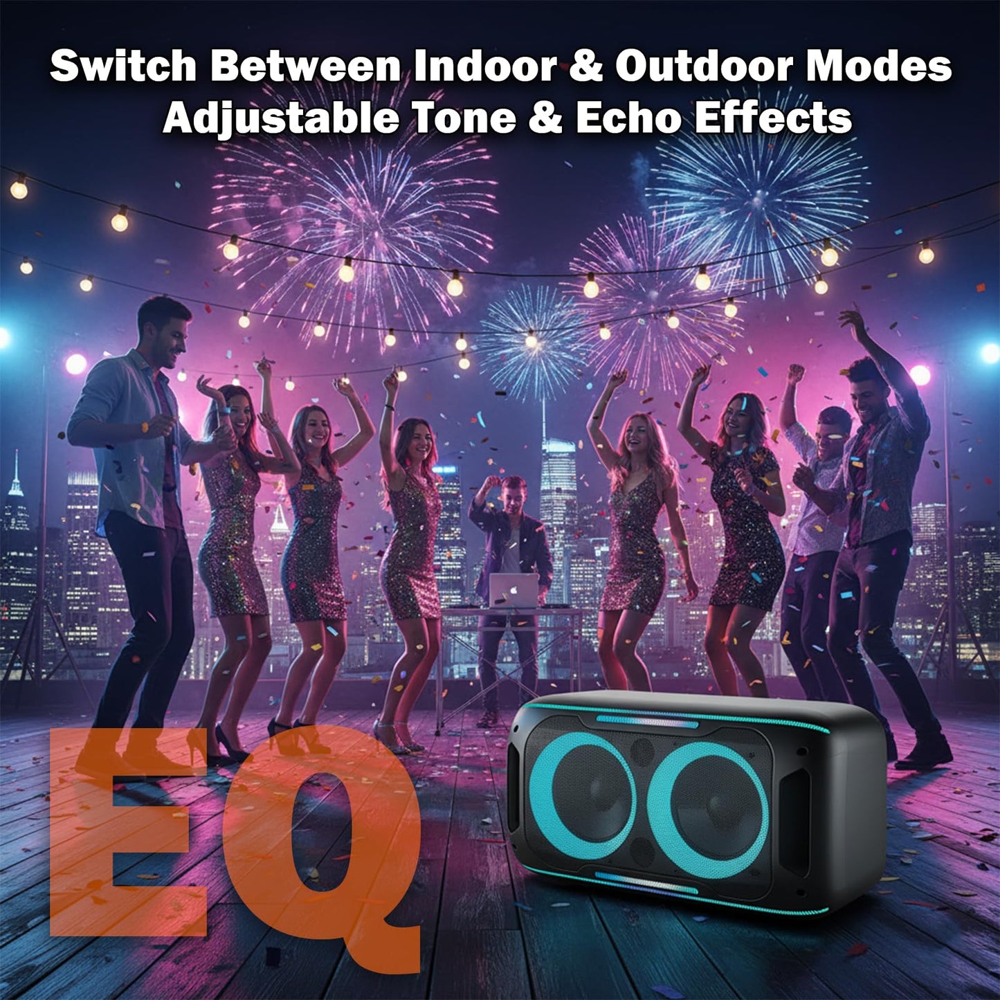 Altavoz Bluetooth para fiesta, potente sonido estéreo de 180 W con graves profundos, altavoz inalámbrico portátil con modos de sonido EQ, luces LED, Bluetooth 5.3 para el hogar, al aire última