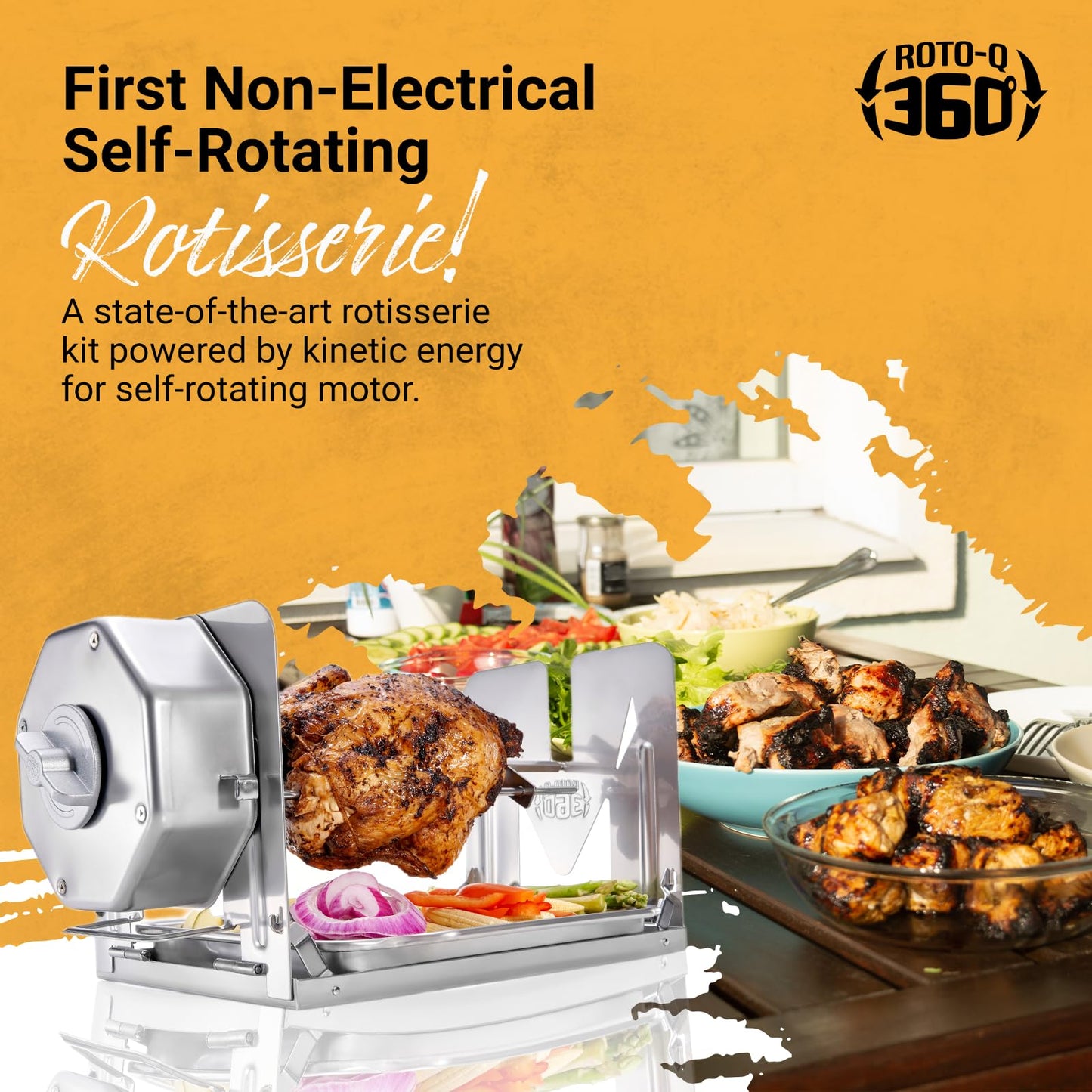 Kit de Asador Inalámbrico ROTO-Q 360 Acero Inoxidable para Parrillas y Hornos