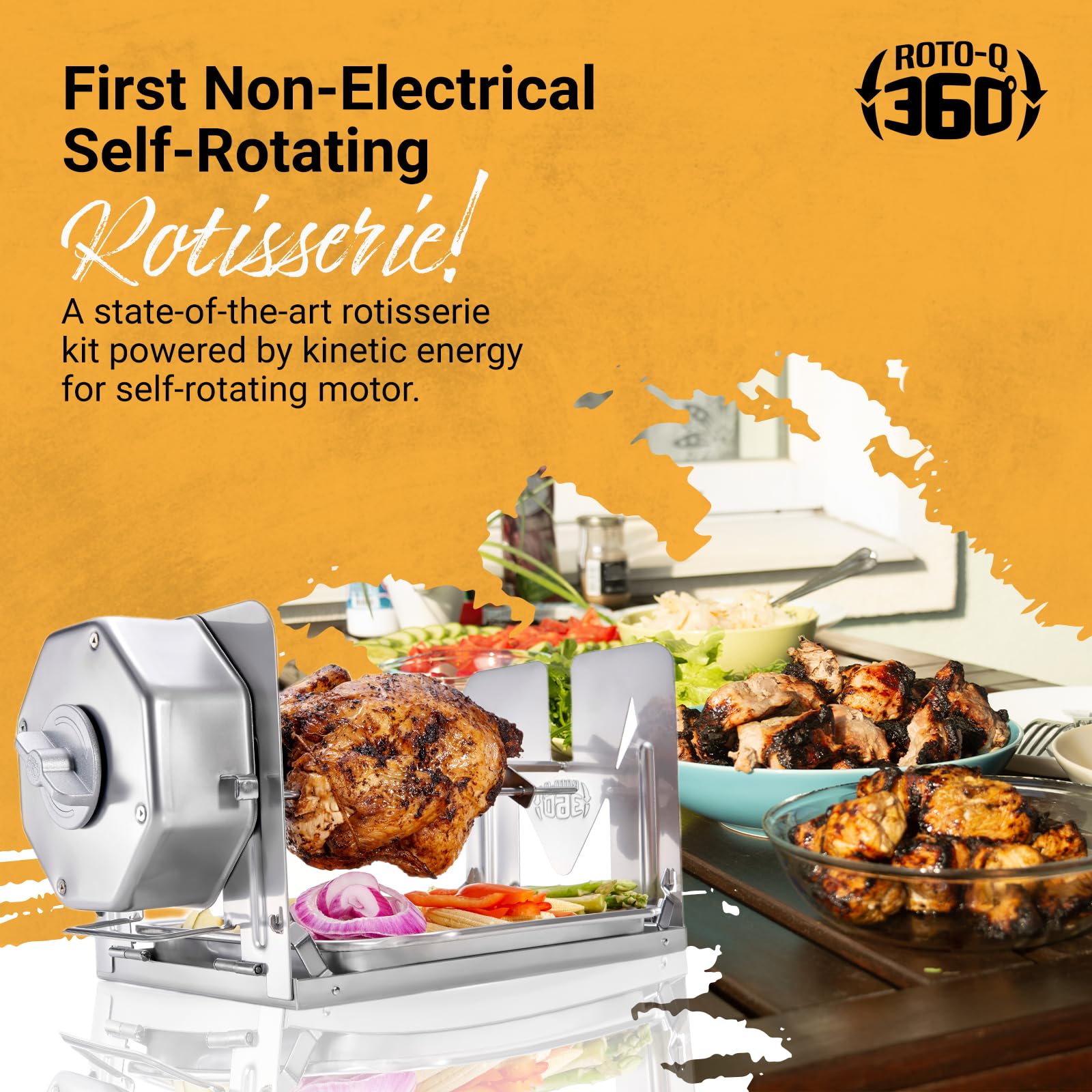 Kit de Asador Inalámbrico ROTO-Q 360 Acero Inoxidable para Parrillas y Hornos