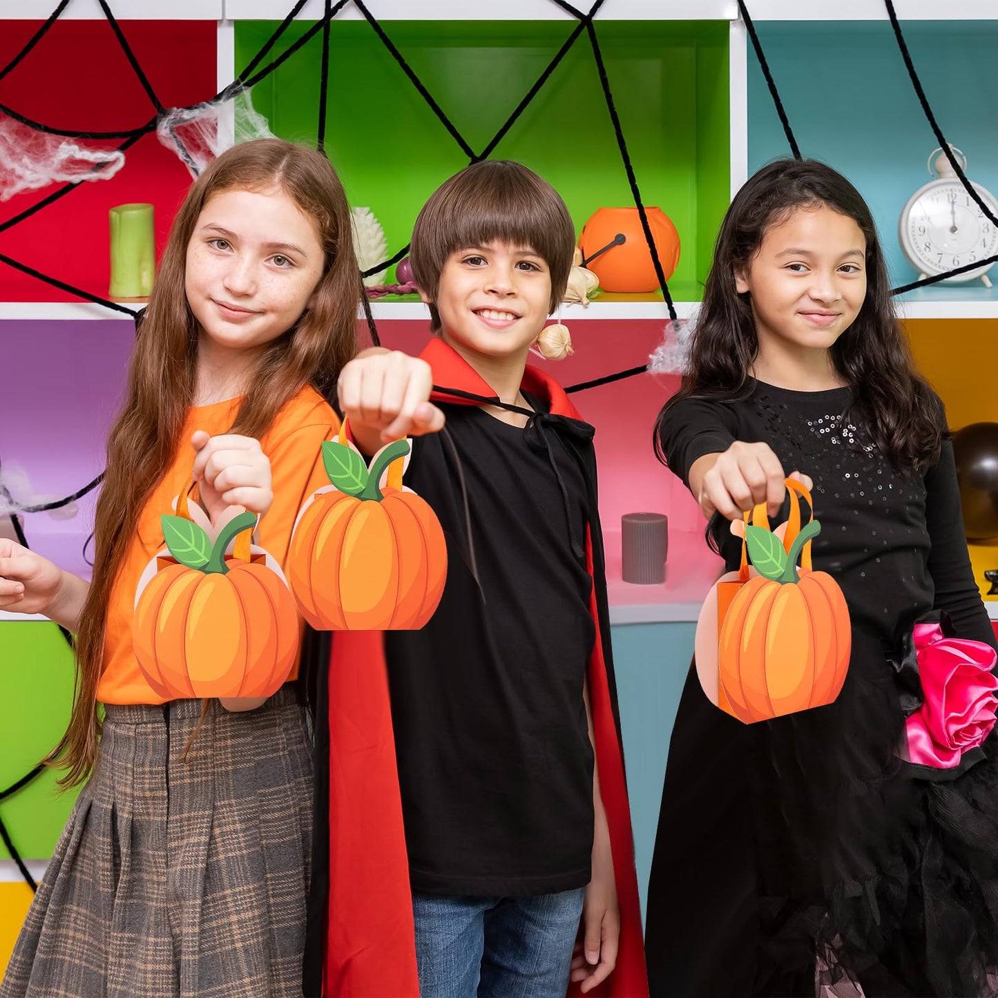 XEQWZVFR - Juego de 25 bolsas de regalo de papel de calabaza con asa, bolsas de dulces de otoño, bolsas de golosinas de caramelo, bolsa de regalo kraft para cosecha de otoño, Halloween, baby shower