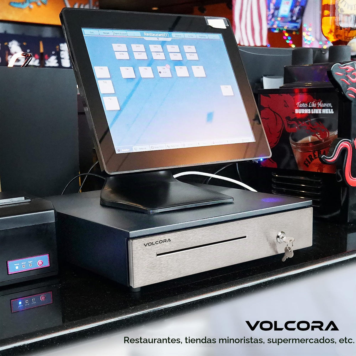 Cajón Registradora Volcora Acero Inoxidable 16 Pulgadas con Bandeja Extraíble y Cerradura de Llave RJ11/RJ12 para Sistema POS