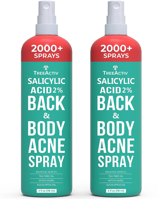 Spray de Ácido Salicílico TreeActiv para Espalda y Cuerpo Solución Eficaz Corporal en Mujeres y Hombres Fórmula de Secado Rápido con Aceite de Árbol de Té, 2 Frascos de 120ml