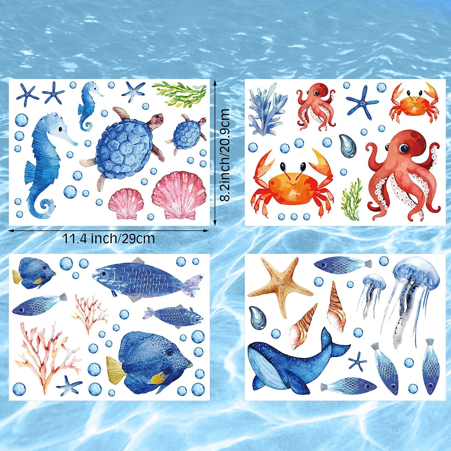 97 piezas Brillan en la oscuridad Mar pared Calcomanía Pegatinas Oceano pared Calcomanías Impermeable Retirable Brillante Pegatina por Niños Cuarto Decoración (Azul)