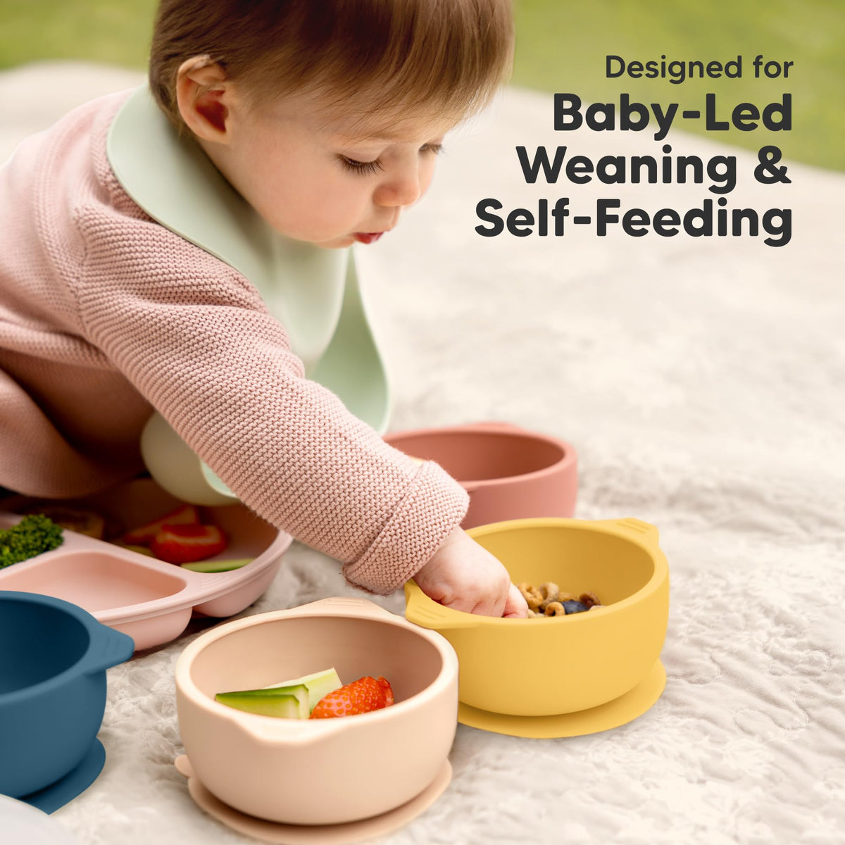 KeaBabies Pack de 2 cuencos para bebé con ventosa y tapa – Cuenco de silicona para niños y niñas, sin BPA