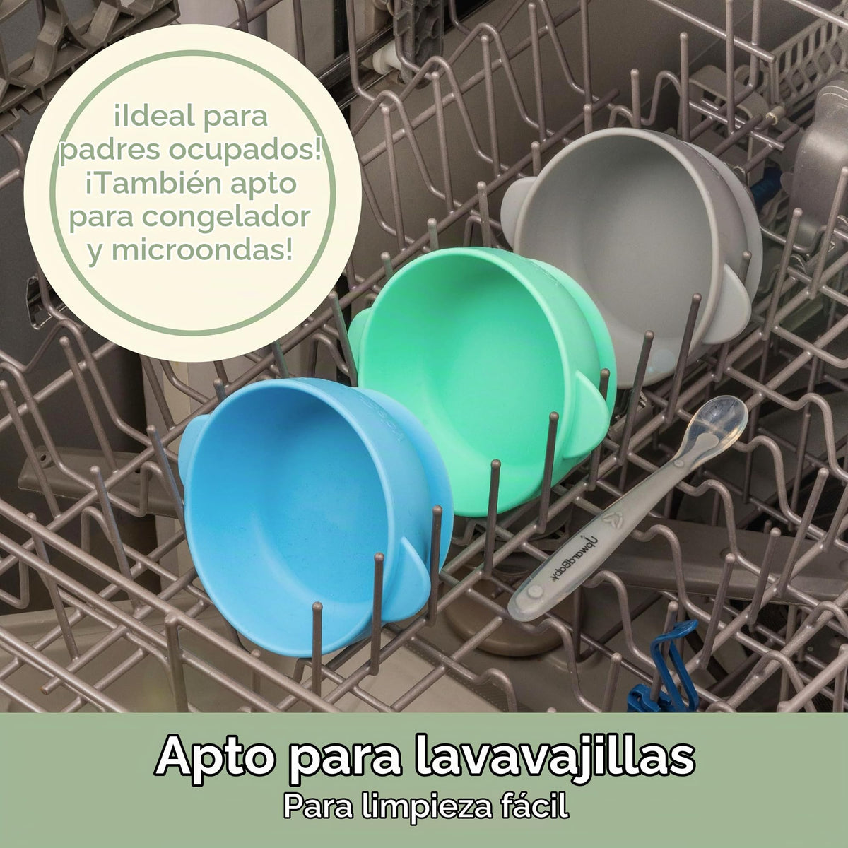 UpwardBaby - Juego de cucharas de silicona autoalimentables, 4 piezas, cuencos y cucharas de succión multicolores, sin BPA, apto para microondas y lavaplatos, cuencos para bebés con succión