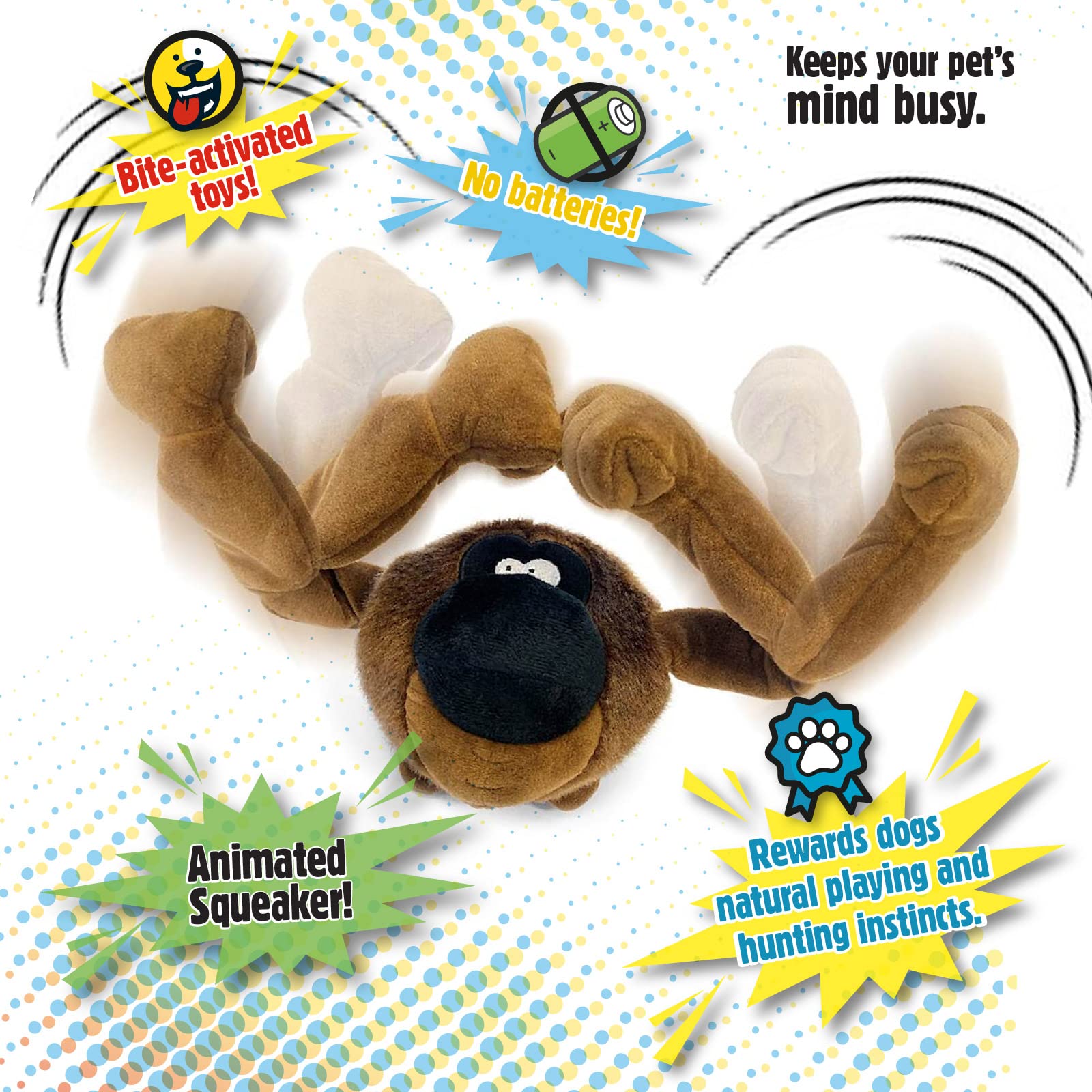 goDog Action Plush Ape - Juguete Animado para Perro chirriante, tecnología de protección para Masticar, Color marrón, Talla única