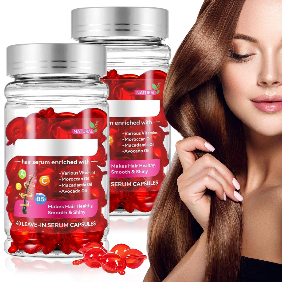 Cápsulas Aceites Nutrición Profunda de Vitamina E para el Cuidado del Cabello con Aceite de Nueces (2 PCS)
