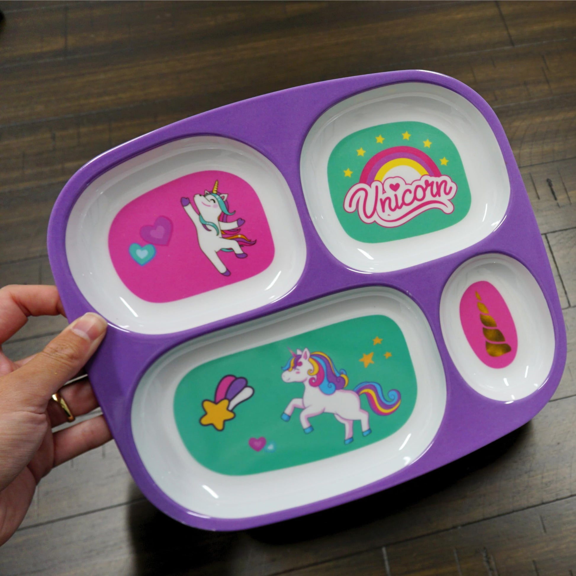 Plato de Cena de Melamina 4E's Novelty Princesa Unicornio Vida Marina Gato para Niños y Niñas