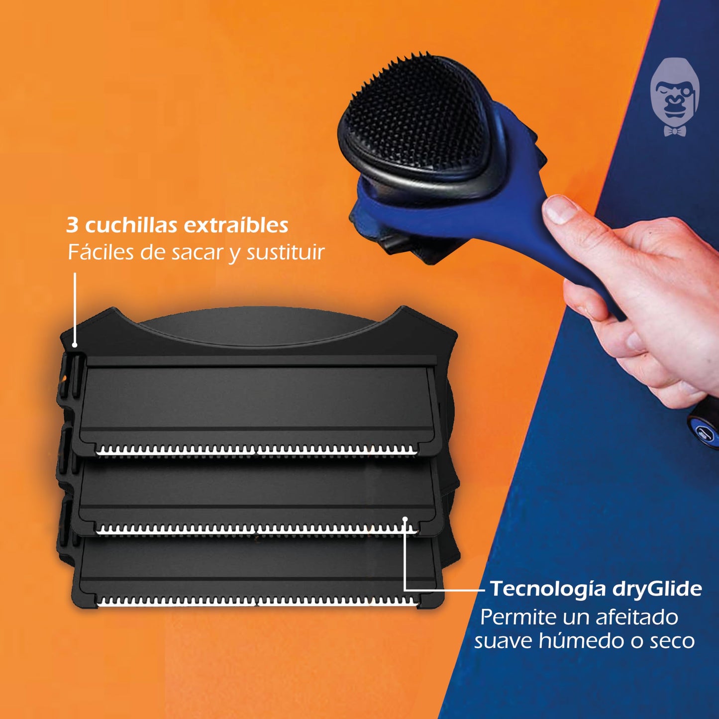 baKblade 2.0 PLUS - Afeitadora de espalda para hombre (bricolaje), mango ergonómico, afeitado húmedo o seco (cuchillas adicionales incluidas)