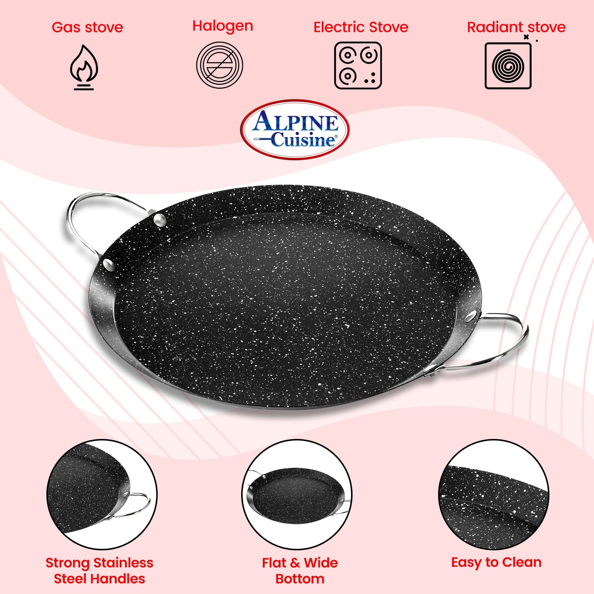 Alpine Cuisine - Plancha redonda Comal de 9.5 pulgadas, plancha negra con doble asa duradera, duradera y resistente Comal para cocinar, calentamiento uniforme