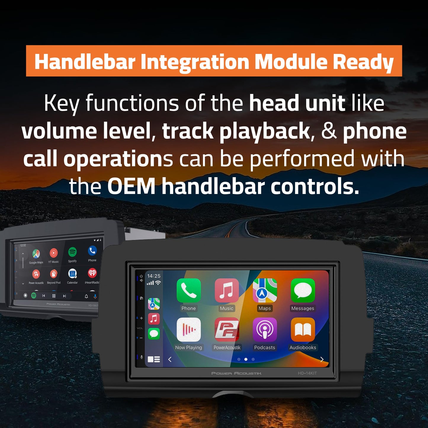 Power Acoustik HD-14KIT - Cabezal de Motocicleta de Repuesto de 7 Pulgadas para Motocicletas Harley-Davidson Touring 2014+, visualización táctil Impermeable, Apple Carplay y Android Auto con