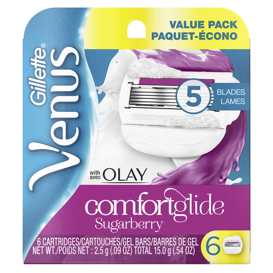 Cuchillas de Afeitar Venus ComfortGlide con Olay Sugarberry 6 Recambios para Mujer