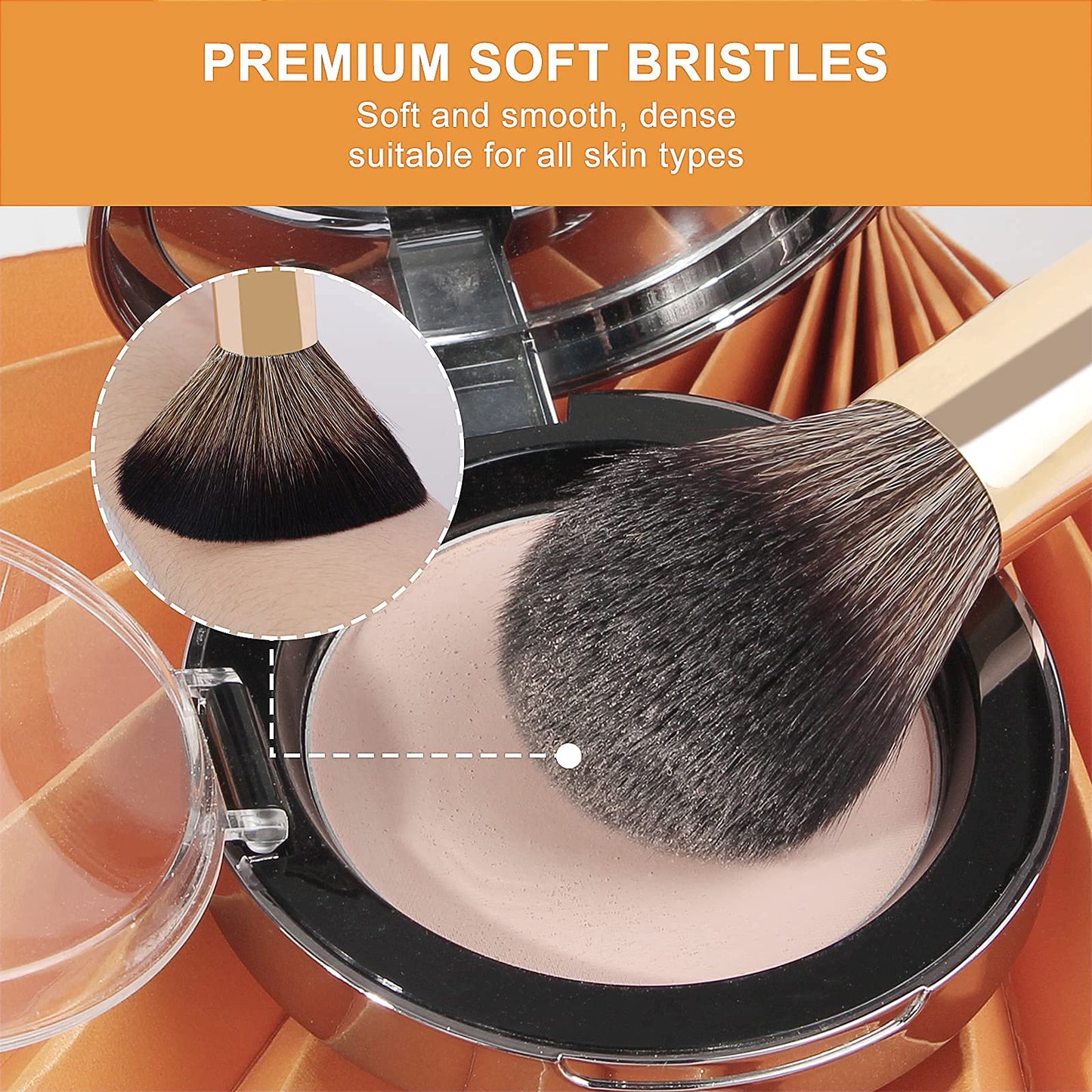 Brochas de Maquillaje Set 10 PCs Profesional Kit de Pinceles de Maquillaje Kabuki Sombra de Ojos Brocha Maquillaje con Esponja de Maquillaje (oro negro)