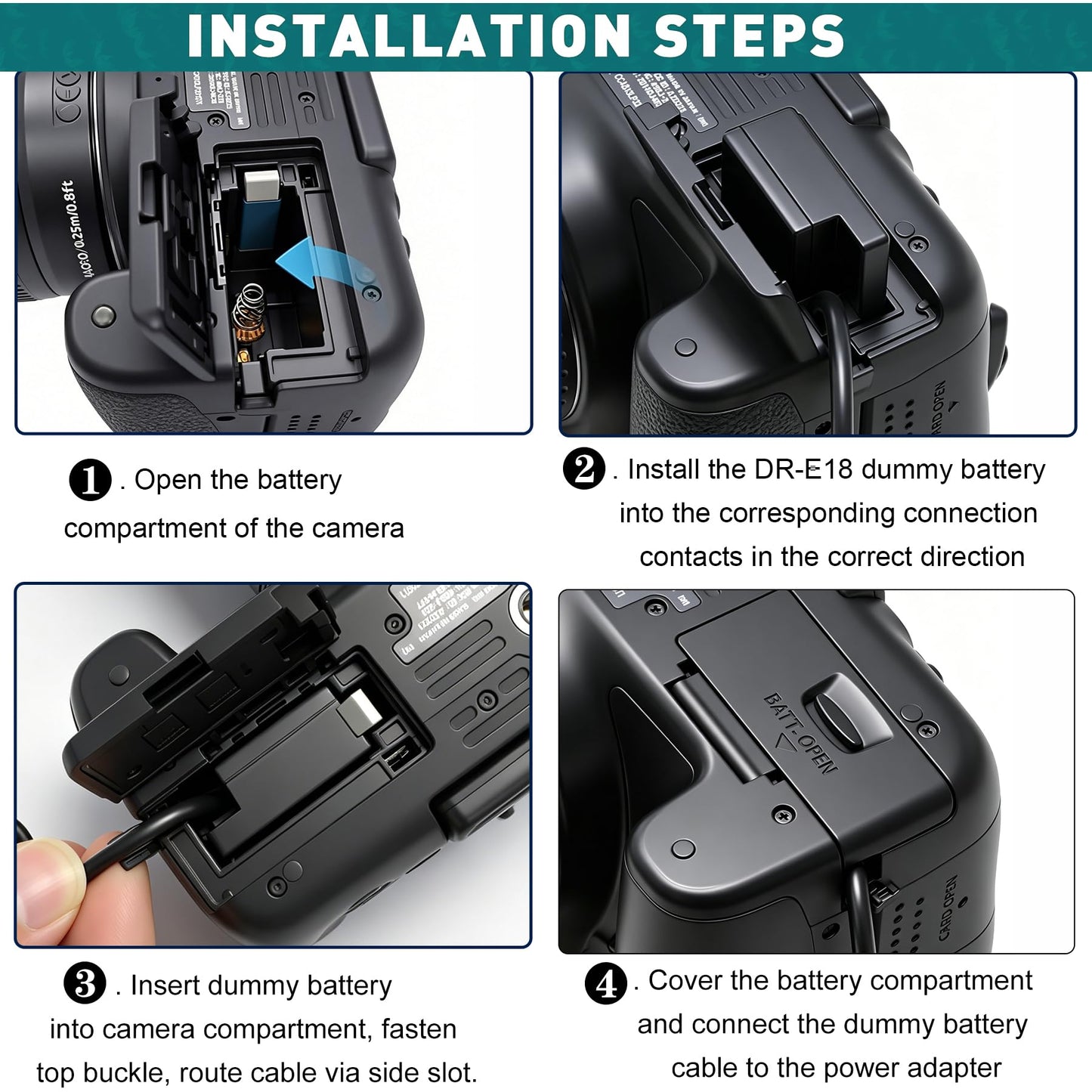 ACK-E18 DR-E18 Adaptador de fuente de alimentación de CA Kit de acoplamiento de CC de repuesto LP-E17 para cámaras Canon EOS Rebel T6i T6s T7i SL2 SL3 750D 760D 800D 77D 200D 250D Kiss 8000D X8i DSLR