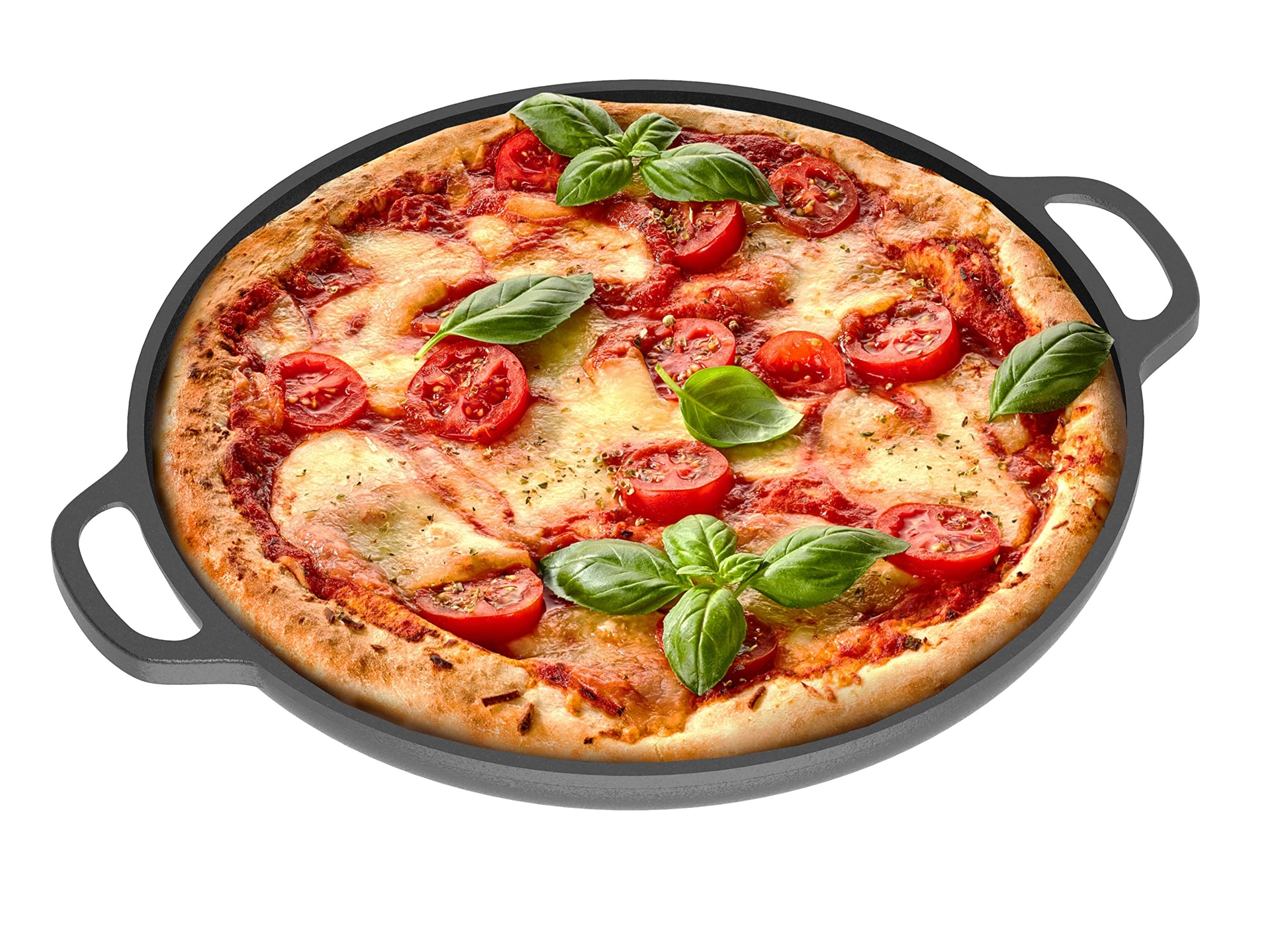 Chef Pomodoro Sartén para pizza de hierro fundido, con asas precondimentadas, bandeja para hornear, parrilla redonda para dosas, tawa roti, comal para tortillas, horno de pan (de 30 centímetros)