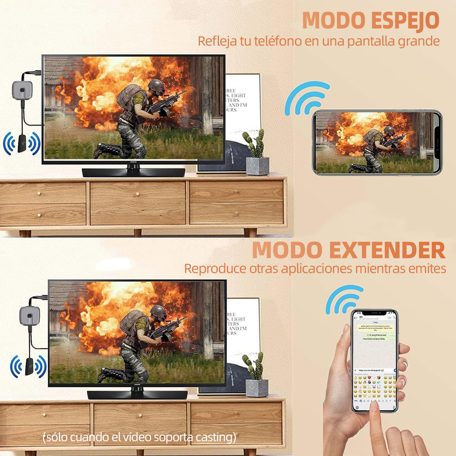 Receptor Inalámbrico 2RIYADH HDMI 4K Compatibilidad para Pantalla de Teléfono y Laptop