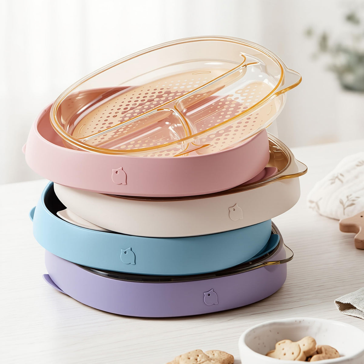 lalalark 3 en 1 - Platos de succión para bebés de grado biberón, platos divididos de silicona de diseño basado en escenarios para autoalimentación, sin BPA, resistentes al olor y a las manchas, aptos