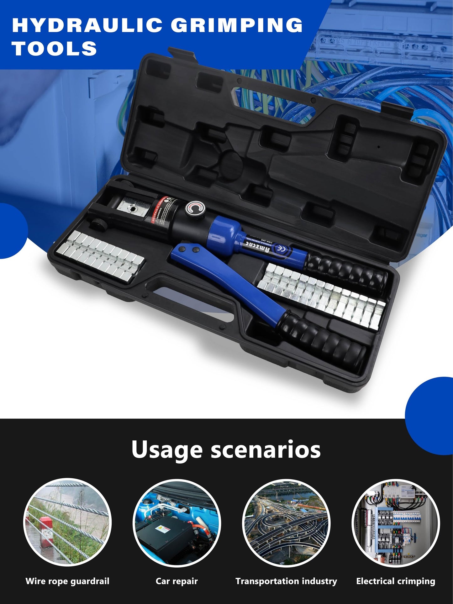 Crimpadora Hidráulica Industrial AMZCNC 16 Toneladas con 13 Juegos de Troqueles