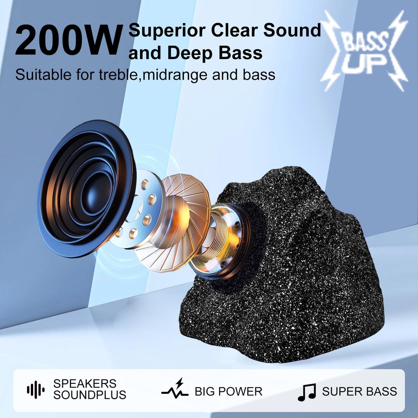 STUDIOFINIX Altavoces de Roca de 4 Pulgadas Bluetooth Impermeables para Exteriores, 200W de Bajo Potente y para Todo Clima, para Jardín Trasero, Piscina, Terraza, BBQ, Porche (Par)