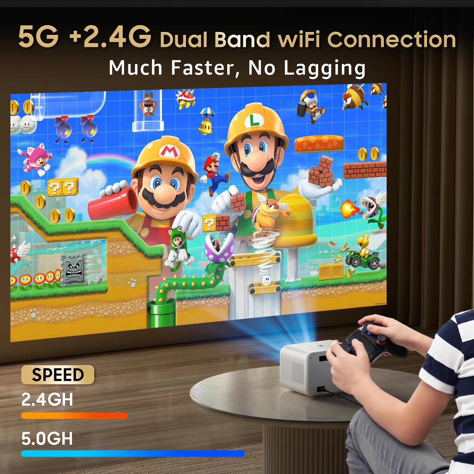 Mini Proyector 4K con WiFi y Bluetooth Nativo 20000 LM para Exteriores FHD 1080P máx. 300 Pulgadas Compatible con TV Stick, HDMI, USB, AV y PS4