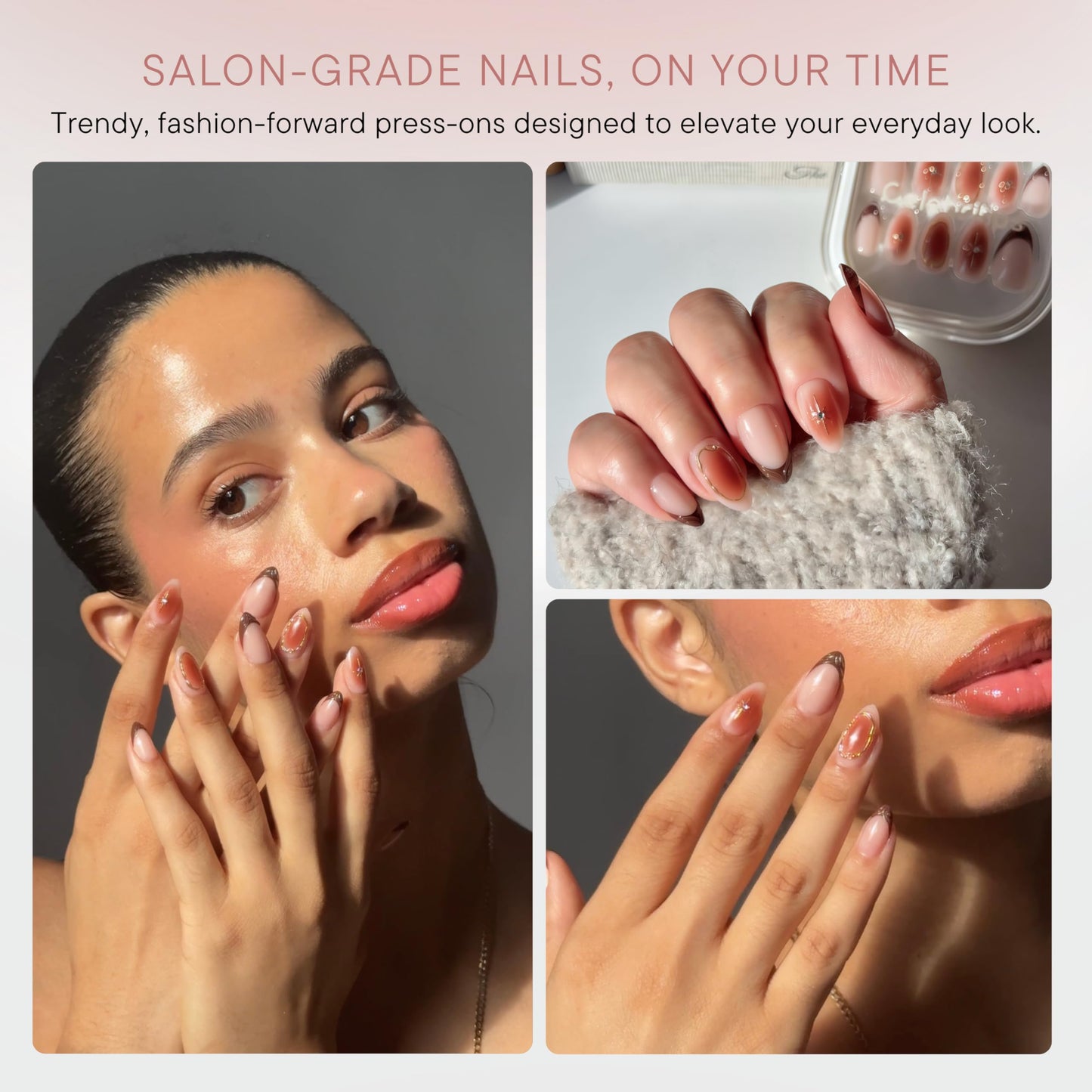 Celebritips Uñas Postizas Decorativas | Amber Muse, Uñas Cortas Almendradas, Reutilizables, Uñas De Otoño Con Calidad De Salón | 16 Tamaños - Kit De 32 Uñas Con Pegamento De Fijación Extra Fuerte Y Pe