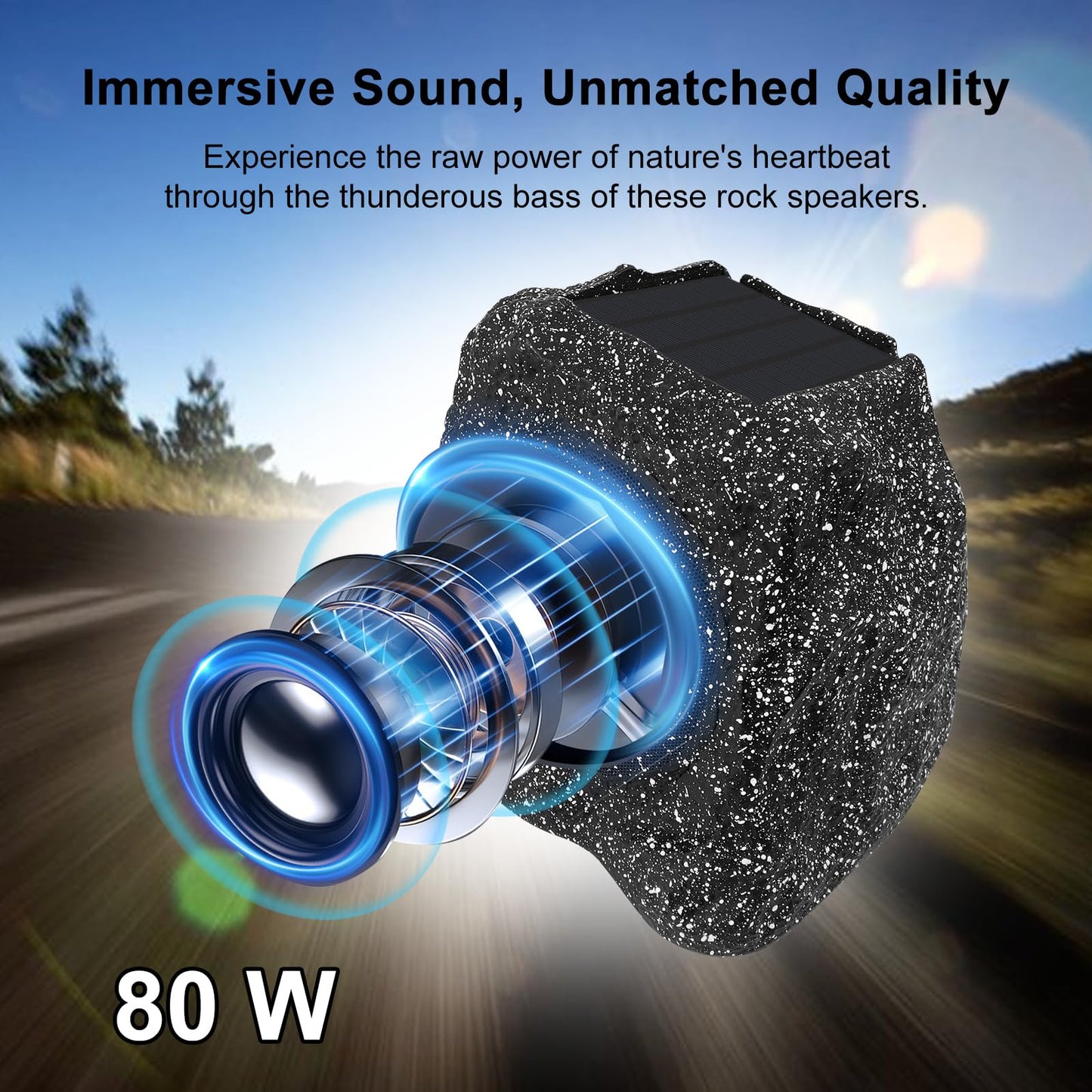 Herdio - Bocinas de roca Bluetooth de 4" para exteriores, resistentes al agua IPX7, inalámbricas, energía solar, máx. 160 vatios, conexión TWS, alimentadas con batería recargable para jardín, terraza