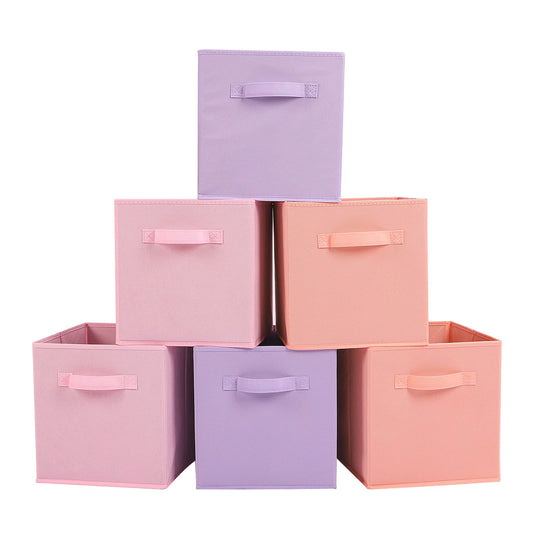 Cubos de tela para almacenamiento, paquete de 6, cubos de almacenamiento duraderos de colores divertidos con asas, cestas plegables para el hogar, morado, rosa, peachpuff