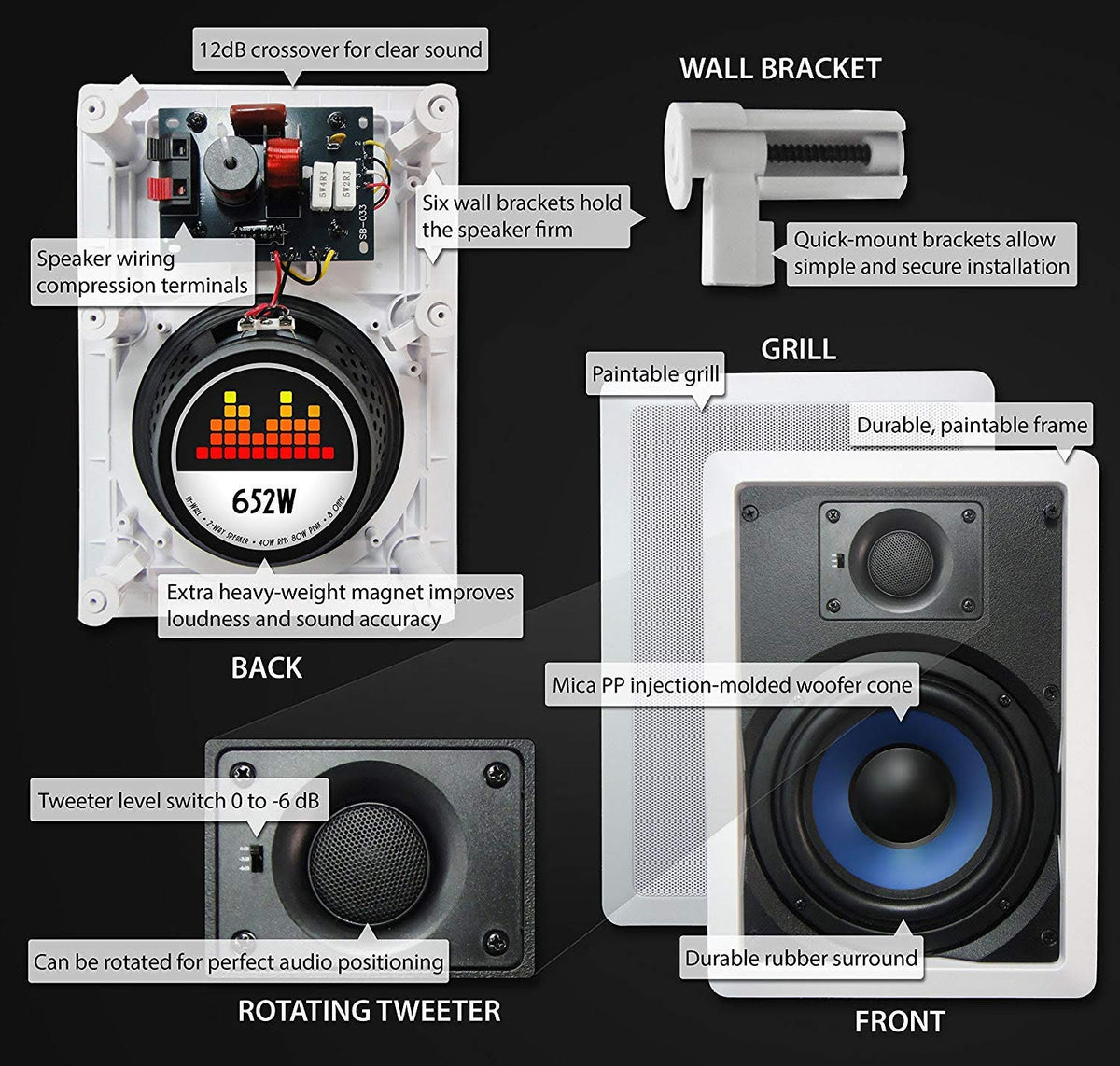 Bocina de Pared 80 Watt Tweeter Pivotante Blanco
