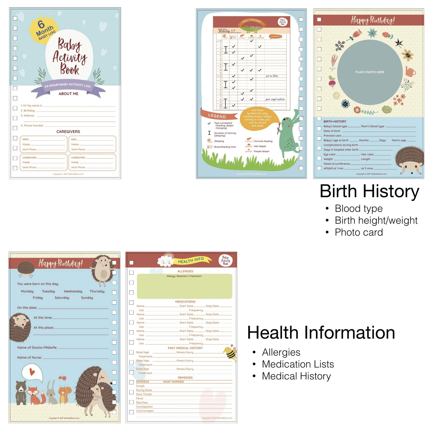 Diario de seguimiento de bebés para recién nacidos (edición para niñas) – Diario de bebé, registro de actividad diaria, hitos del desarrollo, horario de inmunización, registro de salud, contactos de emergencia y mucho más - Fabricado por médicos para