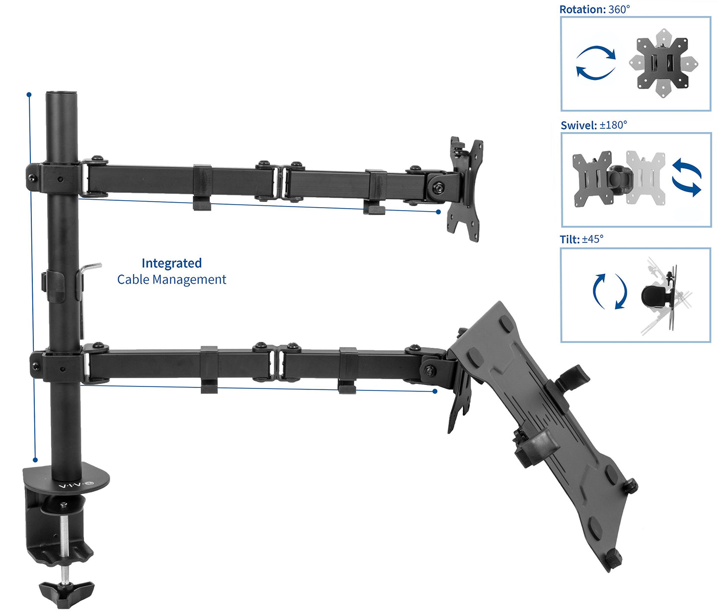 Soporte Articulado VIVO Negro para Monitor y Computadora Portátil con VESA Hasta 32 Pulgadas