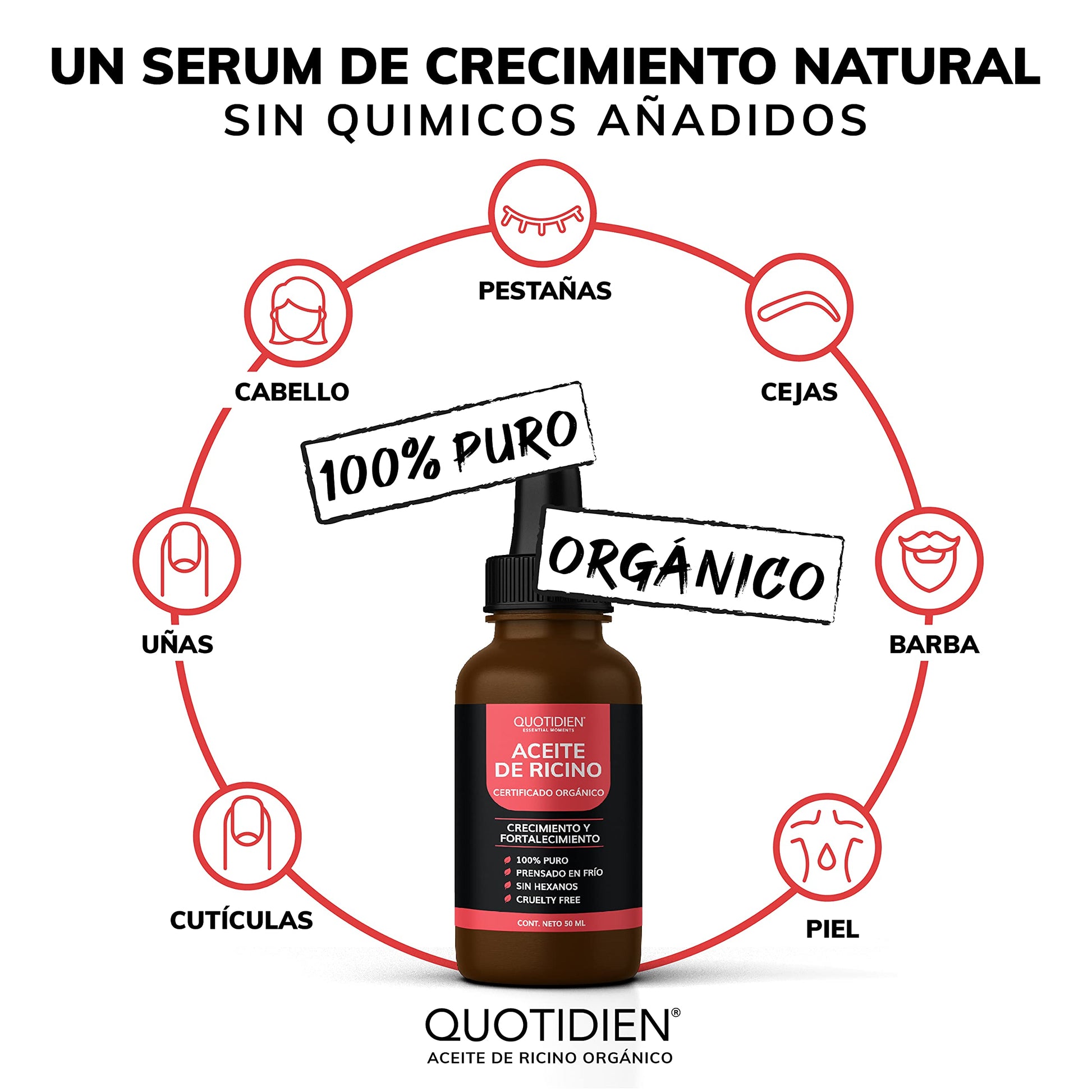Aceite Orgánico Natural para Pestañas y Cejas: Estimula el Crecimiento del Pelo