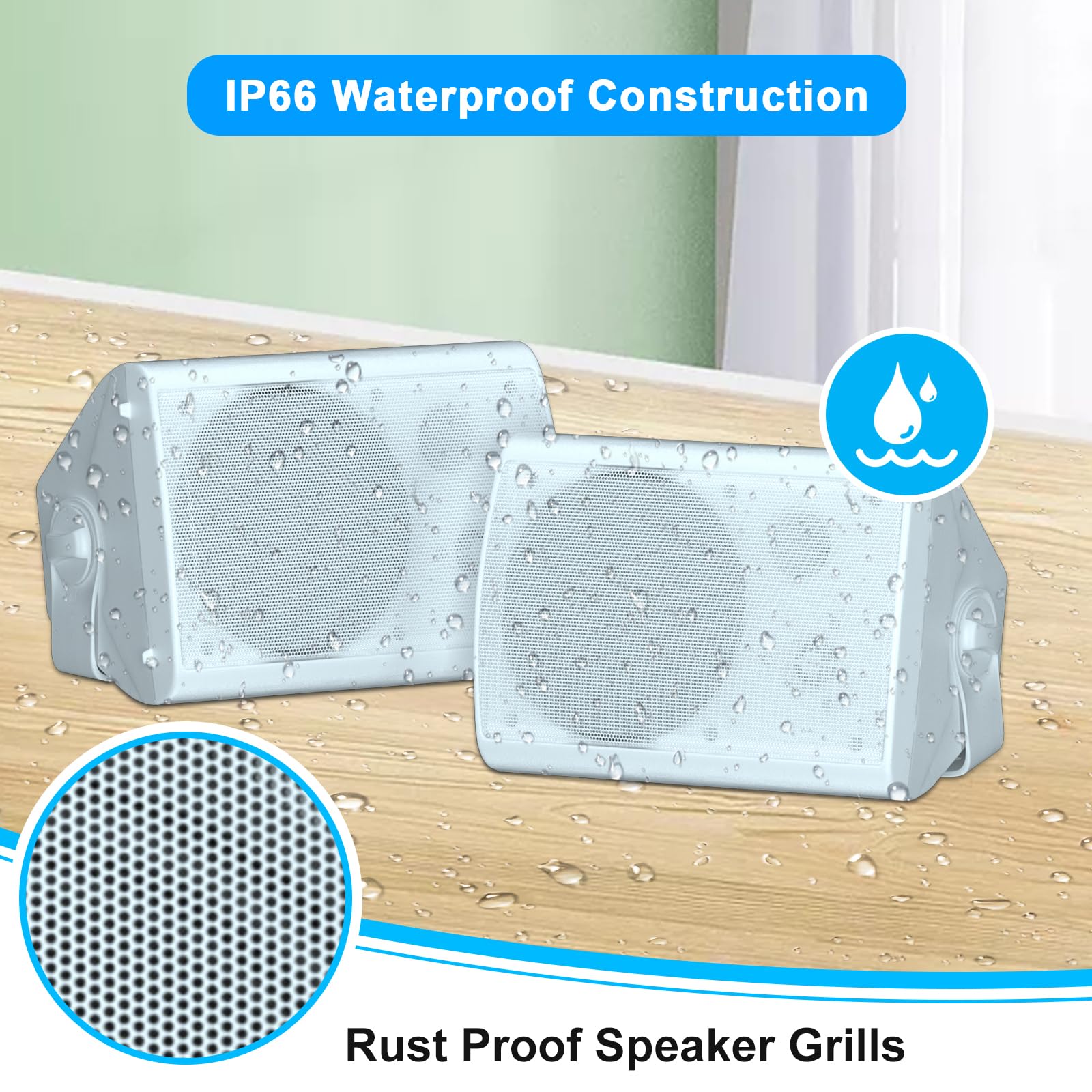 STUDIOFINIX 800W 6.5 Inch Bluetooth Altavoces de Exterior con Amplificador Multifuncional Sistema de Altavoces de Pared Resistente a la Intemperie para Patio Jardín Piscina Casa (4 Altavoces)