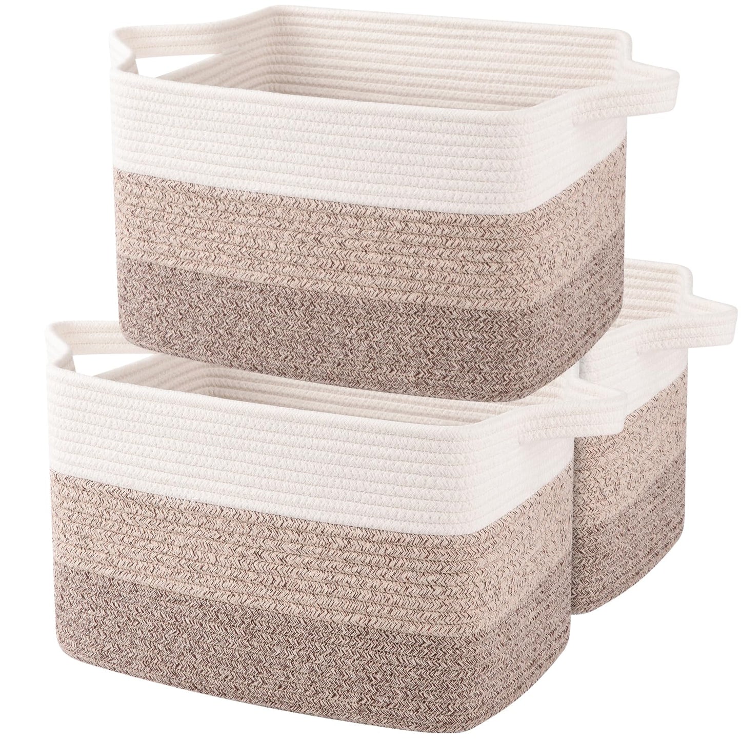 OIAHOMY Cesta de almacenamiento, cestas tejidas para almacenamiento, cesta de cuerda de algodón para juguetes, cestas de toalla para baño, paquete de 3, amarillo degradado