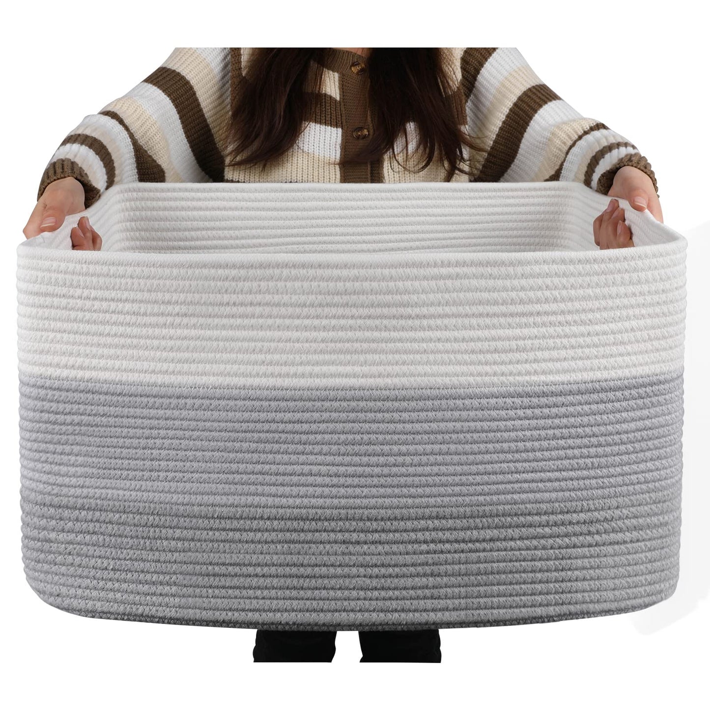 OIAHOMY - Cesta de manta grande, 22 x 17 x 12 pulgadas, cestas tejidas rectangulares para guardería, sala de estar, almacenamiento de juguetes con asa, cestas grandes para organizar, gris degradado