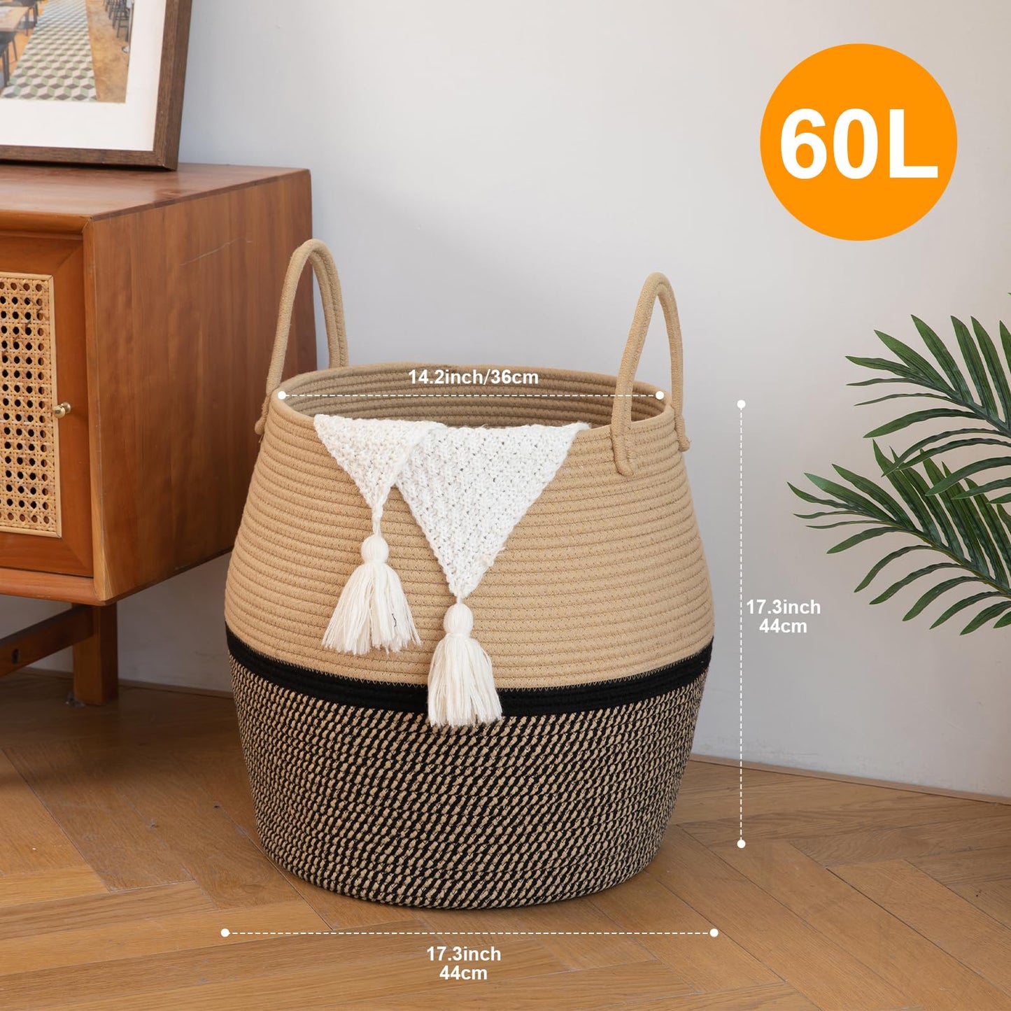 OIAHOMY Cesta para Mantas de 60L con Asa, Cesta de Almacenamiento para Sala de Estar, Cesta de Lavandería para Ropa, Toallas, Almohadas, Almacenamiento de Juguetes para Niños y Perros, Cesta de Bebé