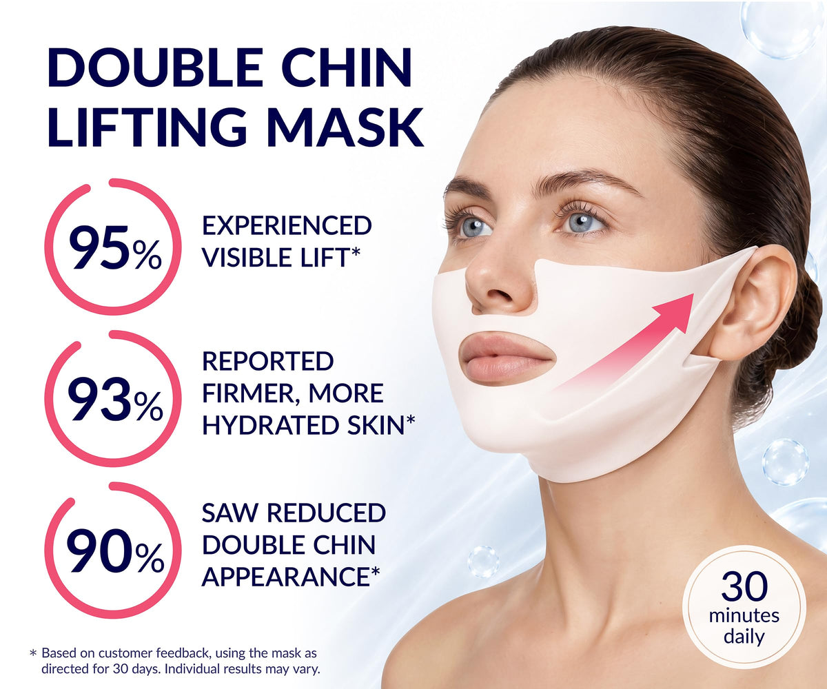 Stylia Mascarilla facial de colágeno MaxiLift V-Line Lifting - Doble mentón - Reductor de mandíbula - Mascarilla reafirmante y tensora de cuello con ácido hialurónico y aloe vera - Mentonera para dorm