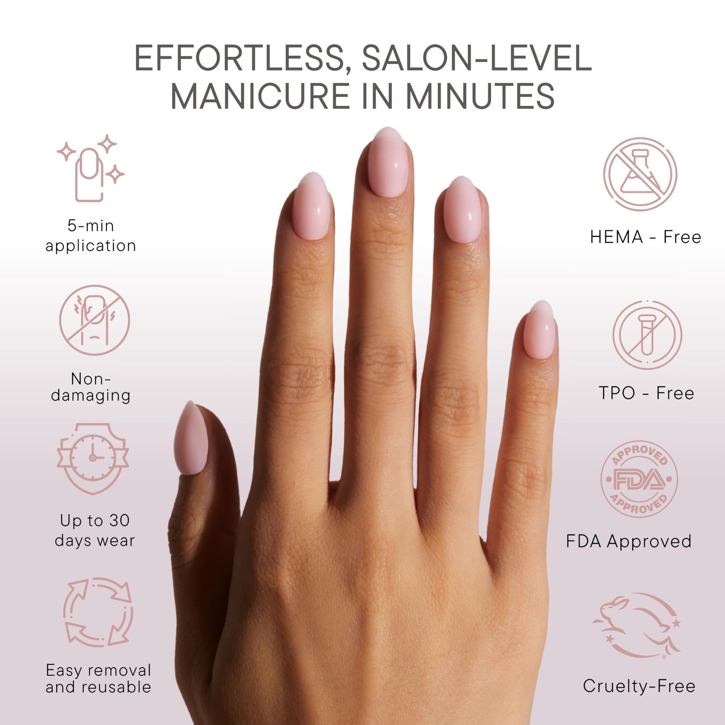 Celebritips Uñas postizas - Salon U-ltimate™ | Bare Milk, uñas almendradas extracortas, reutilizables | 16 tamaños - Kit de 32 uñas con pegamento y pestañas adhesivas