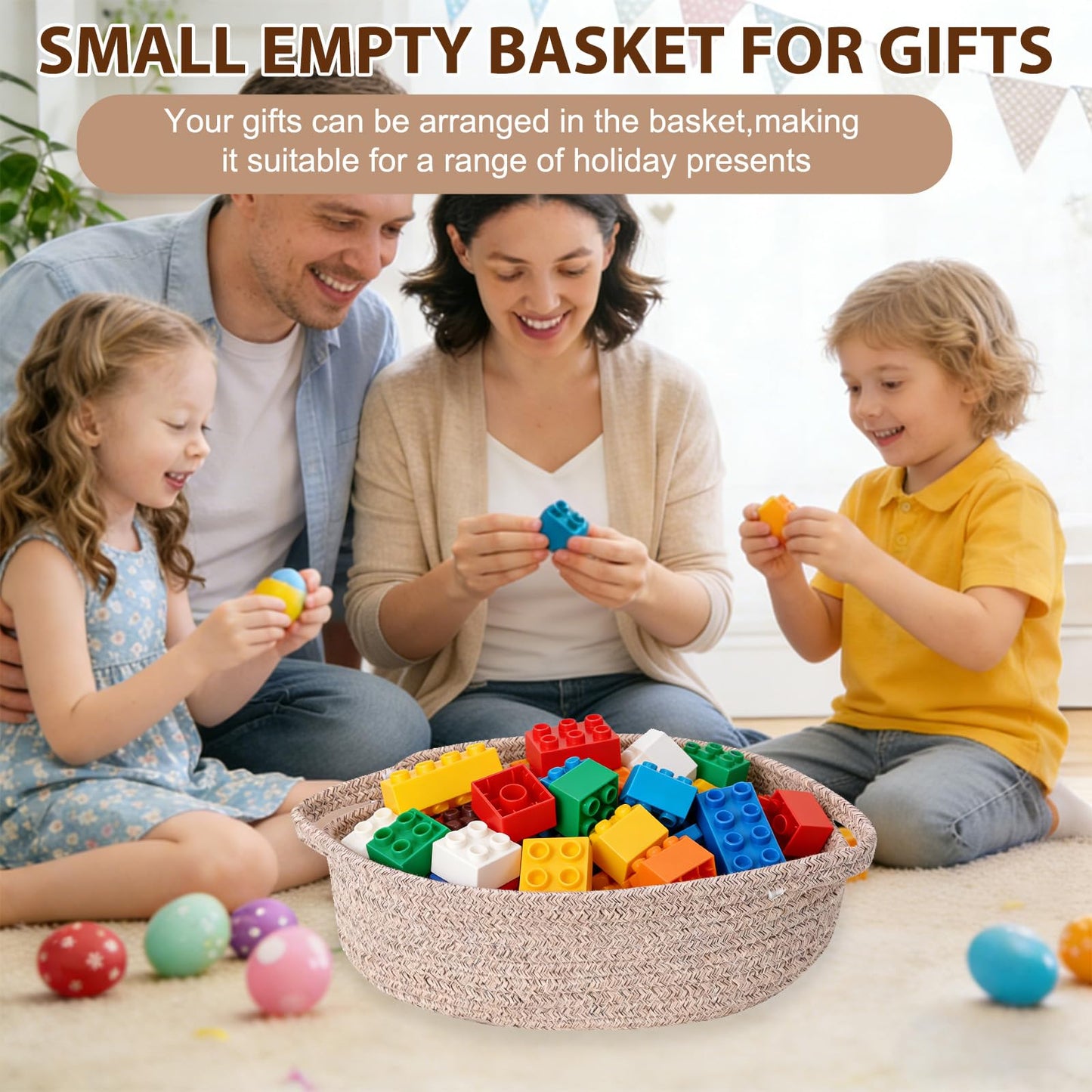 LWYMX - Cesta pequeña con bolsas de regalo y cintas, cesta tejida pequeña, bonita cuerda de algodón ovalada, regalos con asa, cesta de almacenamiento de mimbre vacía para bebés y fiestas de bebés (1