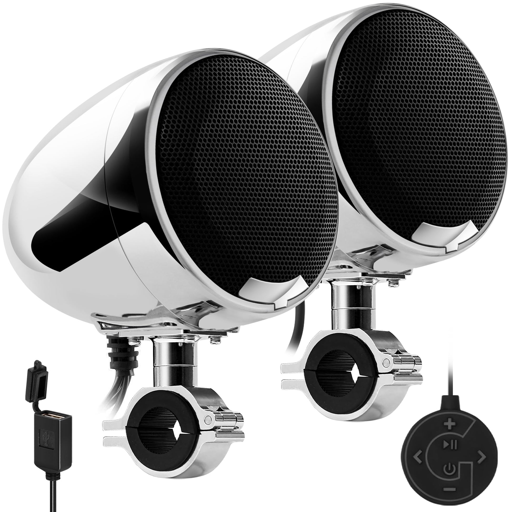 GoHawk AN4-X Amplificador Todo en uno de 2 Canales 4.5 "Altavoces estéreo Bluetooth Impermeables de Rango Completo para Motocicleta Sistema de Amplificador de Audio USB para 1-1.25" Bar Harley