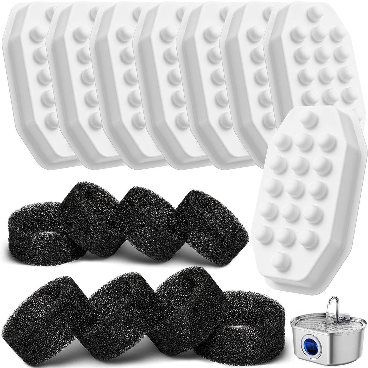 Filtros de Repuesto Neareal Grises para Fuente de Agua de Gatos y Esponjas Prefiltrantes para Fuente de Acero Inoxidable para Mascotas