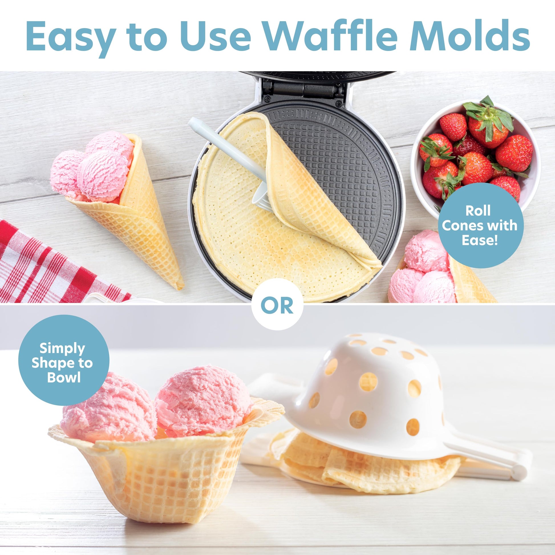 Máquina para Conos de Waffle e Hacer Helados Caseros en Minutos