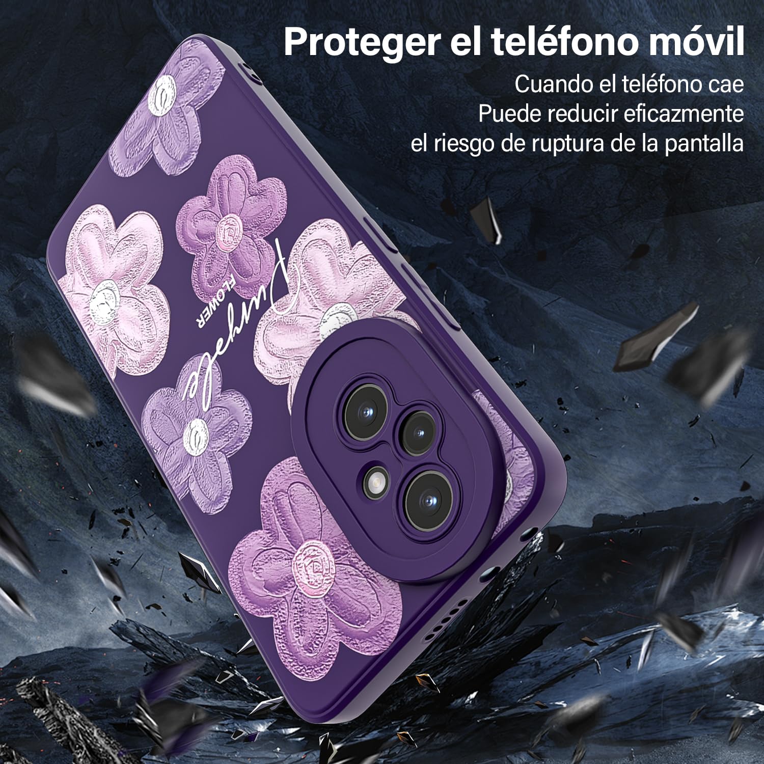 Threehao Funda para Honor 200 Case Uso Rudo, Ultra Delgado Flexible Púrpura Suave TPU Silicona Carcasa con Moda Aesthetic Dibujos Flores, Antigolpes Anti-arañazos Protectora