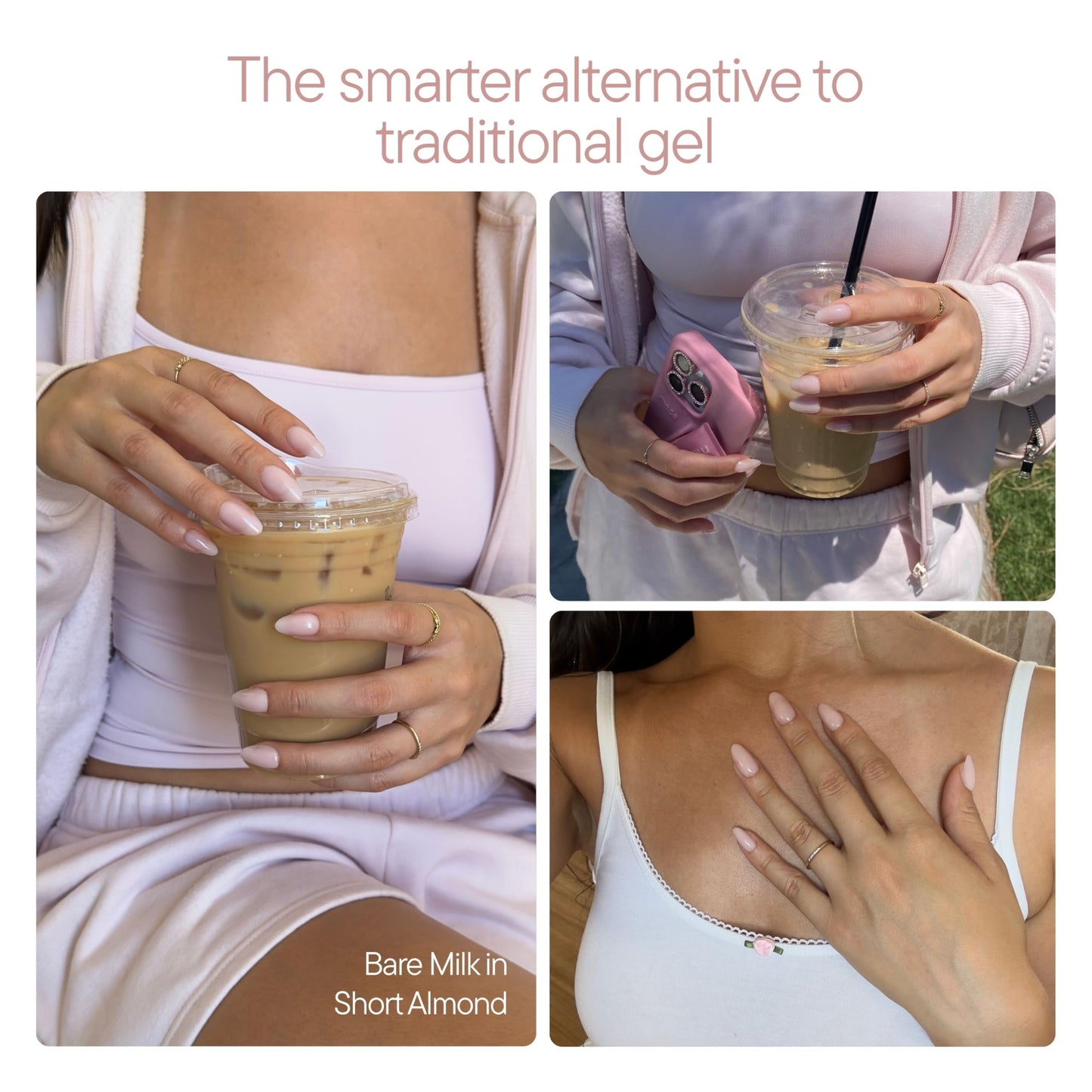 Celebritips Uñas postizas - Salon U-ltimate™ | Bare Milk, uñas almendradas extracortas, reutilizables | 16 tamaños - Kit de 32 uñas con pegamento y pestañas adhesivas